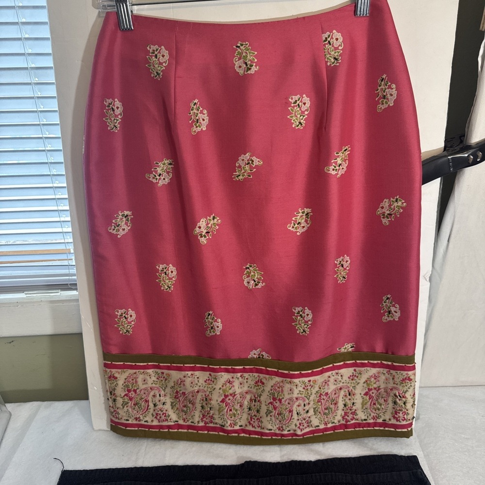 Vintage Silk Club Skirt Pink Beaded Size 6‎ Petite 100% Silk Pencil Boho Hippie